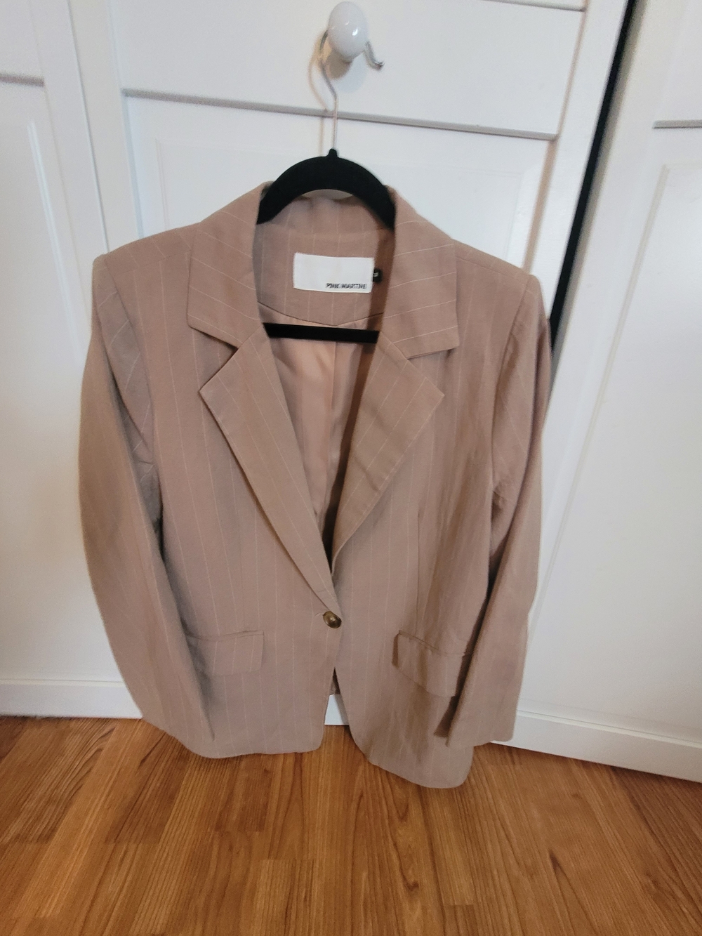 Pink Martini Taupe Pinstripe Blazer